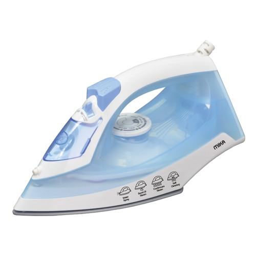 MIKA Steam Iron, Non-stick Soleplate, 1100 - 1300W, White & Blue  (MIST3121N )