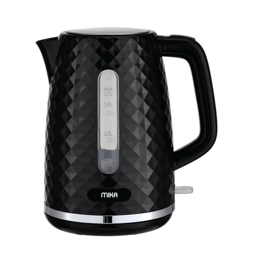 MIKA Kettle, 1.7L, Plastic, 360º Cordless, Concealed Element, Black with S.S. Trim (MKT1401B)